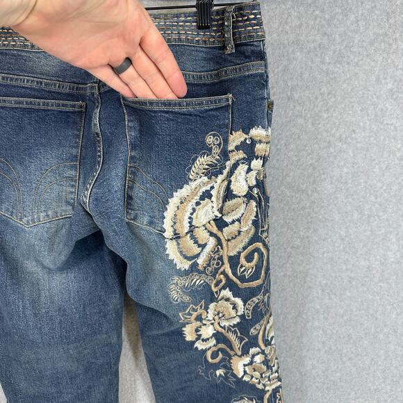Vanity Collection Jeans Womens Size 6 Blue Floral Embroidered Cotton Blend - Picture 4 of 13